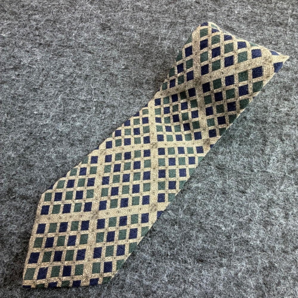 Today's Man Silk Tie Mens One Size Blue Green Geometric Diamond Made in Italy